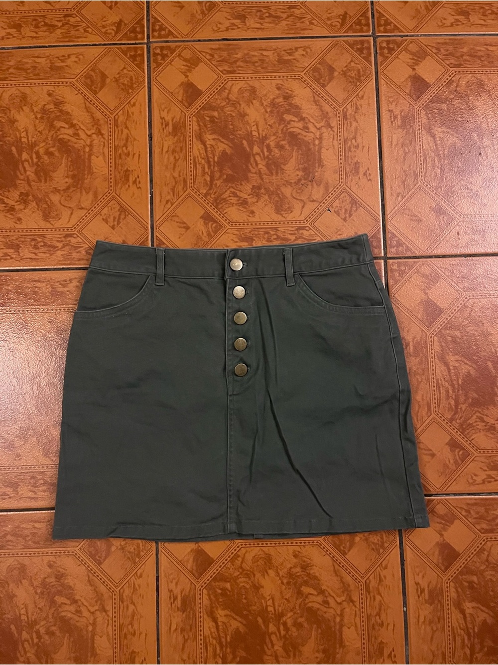 Forever 21 Dark Green Button-Front Mini Skirt